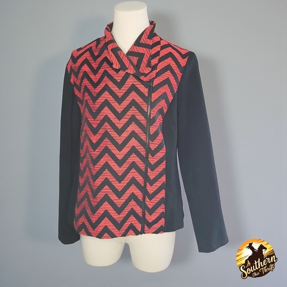 Chico's - Medium Red and Black Chevron Jacket